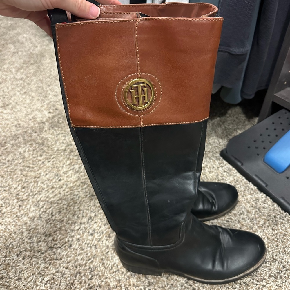 Tommy Hilfiger Black and Tan Riding Boots
